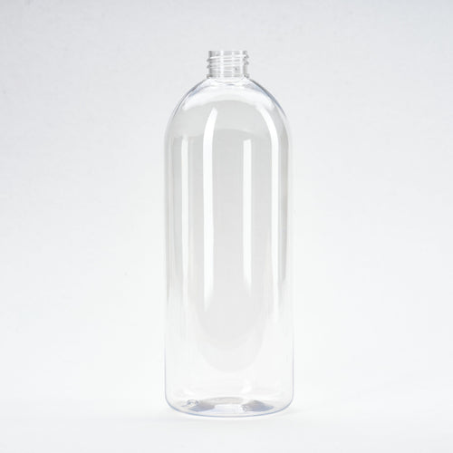 Clear Plastic Bottle PET - 'Tall Boston' - 1000ml (1L) - 28mm (28/410) (Full Carton of 100)