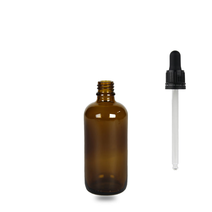 Amber Glass Bottle - (Glass Dropper - Tamper Evident) - 100ml - 18mm