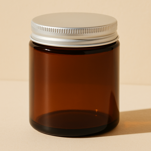 Amber Glass Jar & Silver Aluminium Lid - 175ml