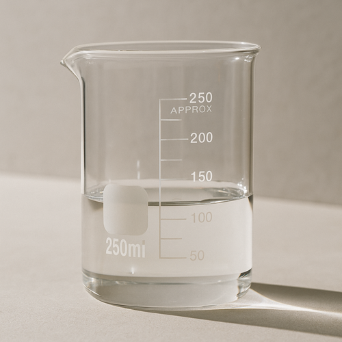 250ml Clear glass beaker with measurement markings on a neutral background