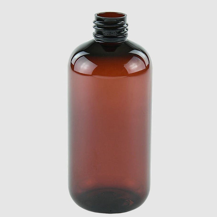 CLEARANCE: Light Amber Plastic Bottle PET - 'Boston Squat' - 250ml 24/410 | (CARTON OF 94)- $0.22 per unit
