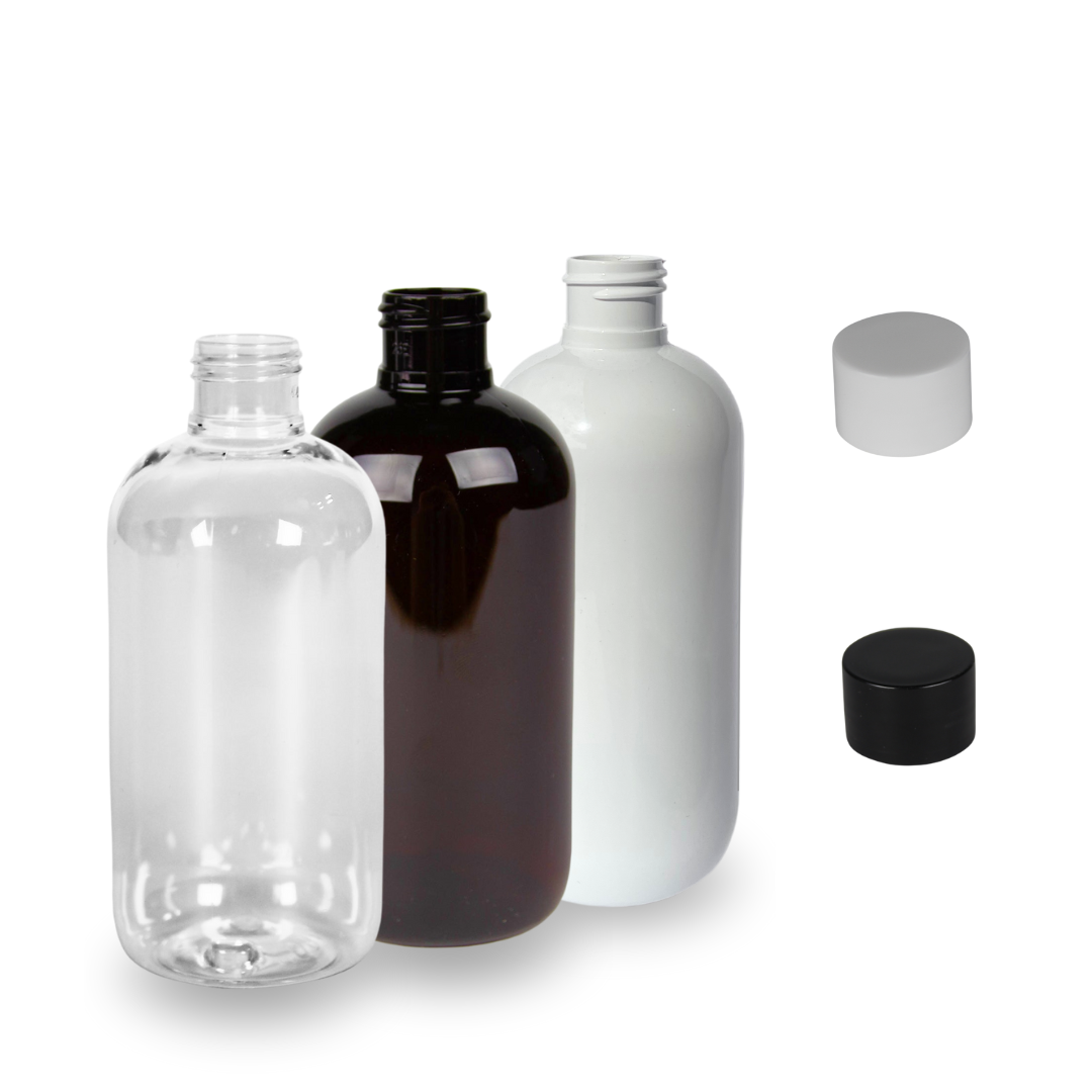 Plastic Bottle rPET - 'Squat Boston' - 250ml - (Screw Cap) - 24mm (24/410)