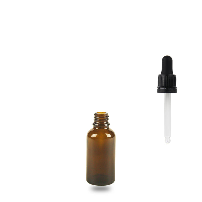 Amber Glass Bottle - (Glass Dropper - Tamper Evident) - 30ml - 18mm
