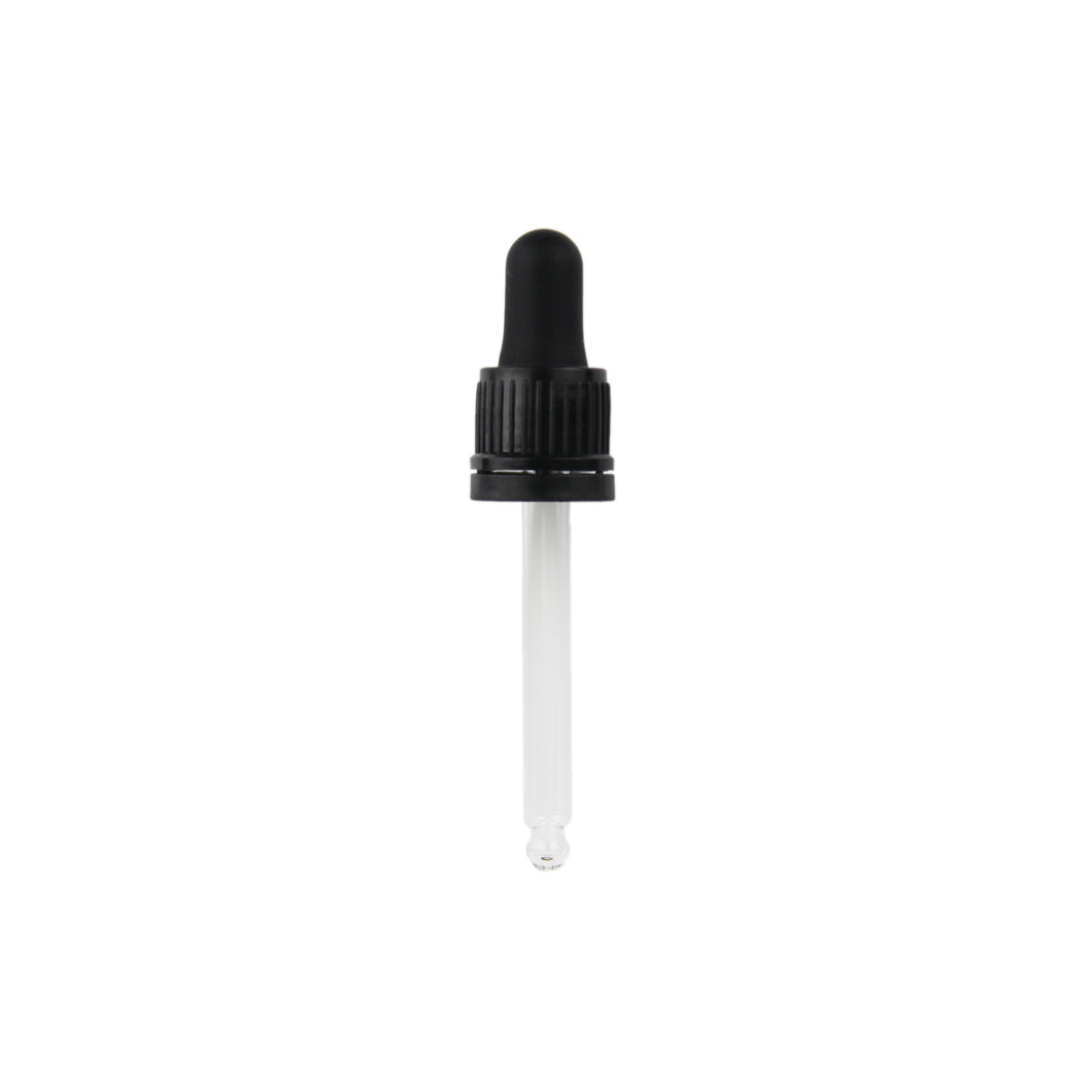 30ml Black Glass Dropper (Tamper Evident) - Ribbed - 18mm - DDR-30-18BT1