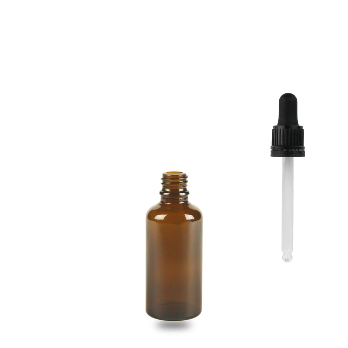 Amber Glass Bottle - (Glass Dropper - Tamper Evident) - 50ml - 18mm
