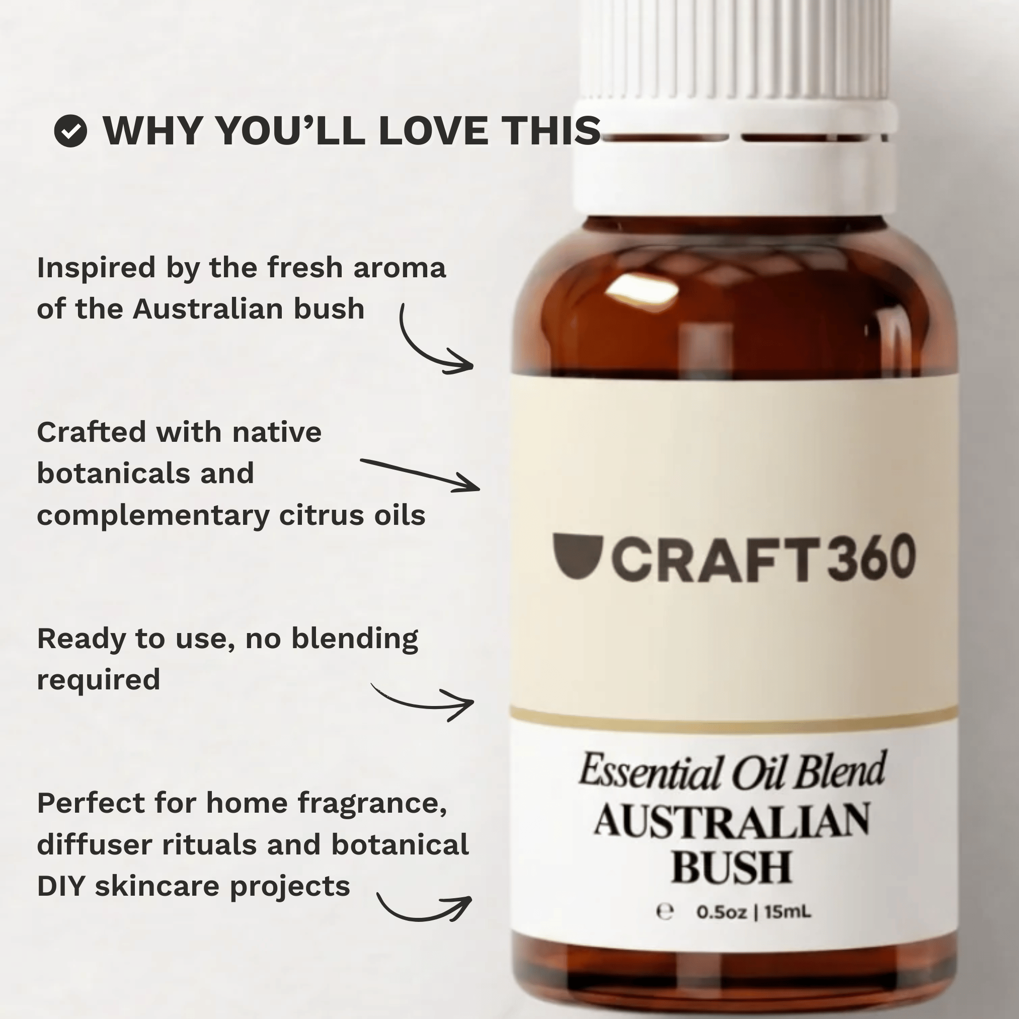 Infographic highlighting why customers love the Australian Bush Blend Essential Oil for its fresh, native-inspired aroma.
