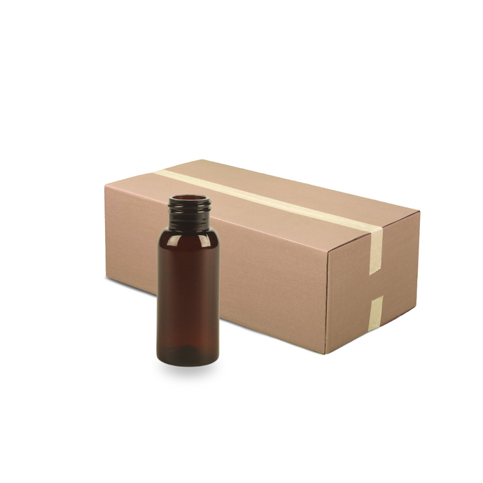 Amber Plastic Bottle rPET - 'Tall Boston' - 50ml - 24mm (24/410) (Full Carton of 750)
