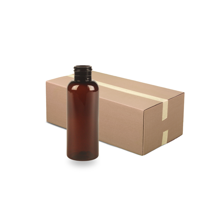 Amber Recycled Plastic Bottle rPET - 'Tall Boston' - 100ml - 24mm (24/410) (Full Carton of 400)