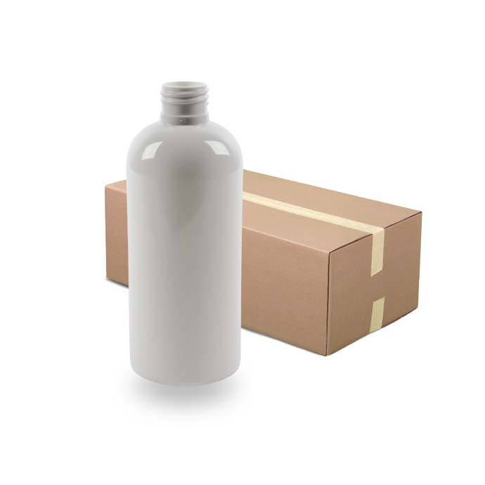 White Plastic Bottle PET - 'Semi Squat Boston' - 250ml - 24mm (24/410) (Full Carton of 200)