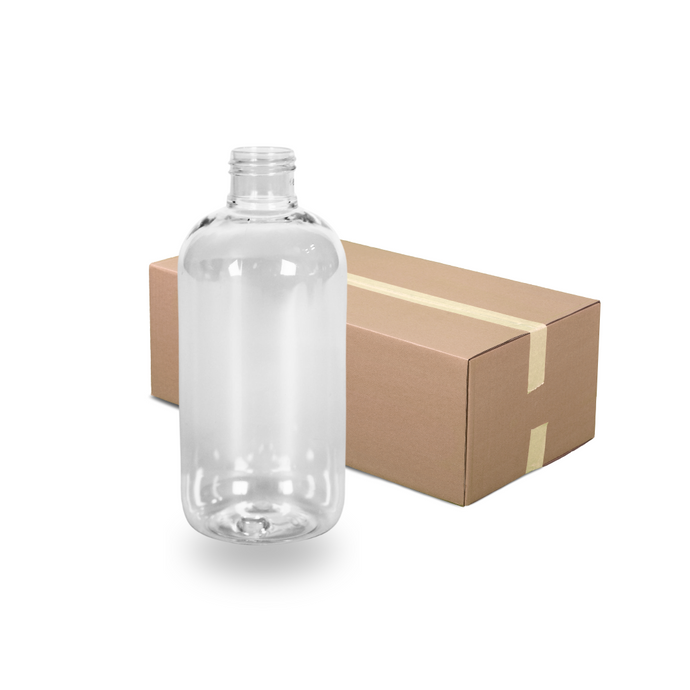 Clear Plastic Bottle rPET - 'Squat Boston' - 250ml - 24mm (24/410) (Full Carton of 312)