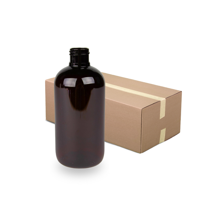 Amber Recycled Plastic Bottle rPET - 'Squat Boston' - 250ml - 24mm (24/410) (Full Carton of 312)