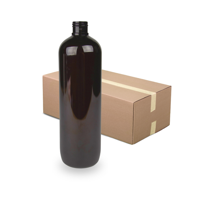 Amber Plastic Bottle PET 'Tall Boston' - 500ml - 24mm (24/410) (Full Carton of 154)