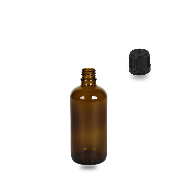 Amber Glass Bottle - (Black Cap - Wadded) - 100ml - 18mm