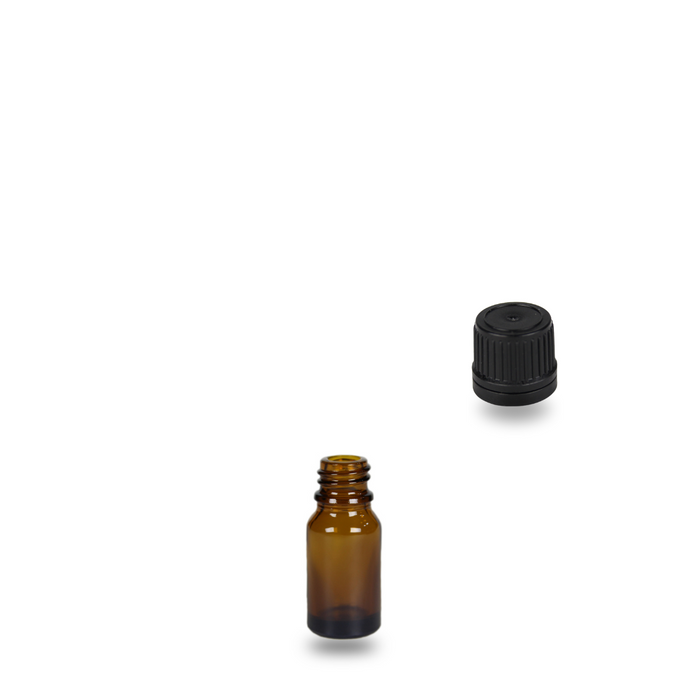 Amber Glass Bottle - (Black Cap - Wadded) - 10ml - 18mm