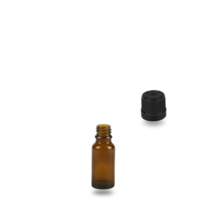 Amber Glass Bottle - (Black Cap - Wadded) - 15ml - 18mm