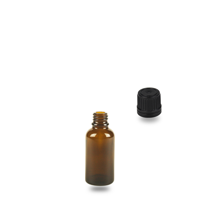 Amber Glass Bottle - (Black Cap - Wadded) - 30ml - 18mm