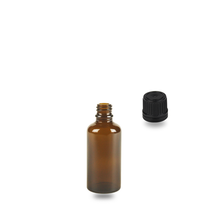 Amber Glass Bottle - (Black Cap - Wadded) - 50ml - 18mm