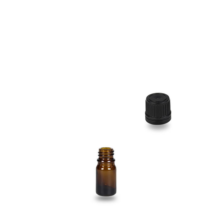 Amber Glass Bottle - (Black Cap - Wadded) - 5ml - 18mm