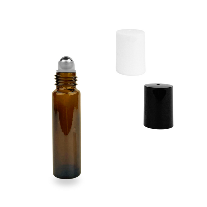 Amber Glass Roller Bottle - 10ml - Stainless Steel Roller - Durable Quality