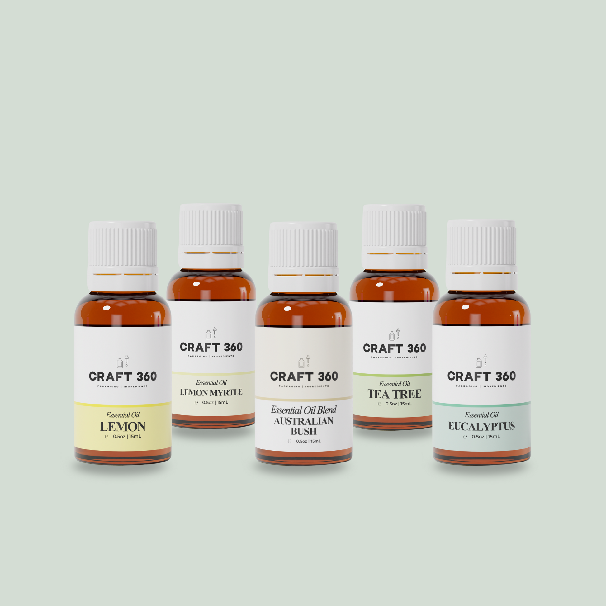 A collection of 4 bottles of Essential Oils from Craft 360 for Cleaning Naturally.