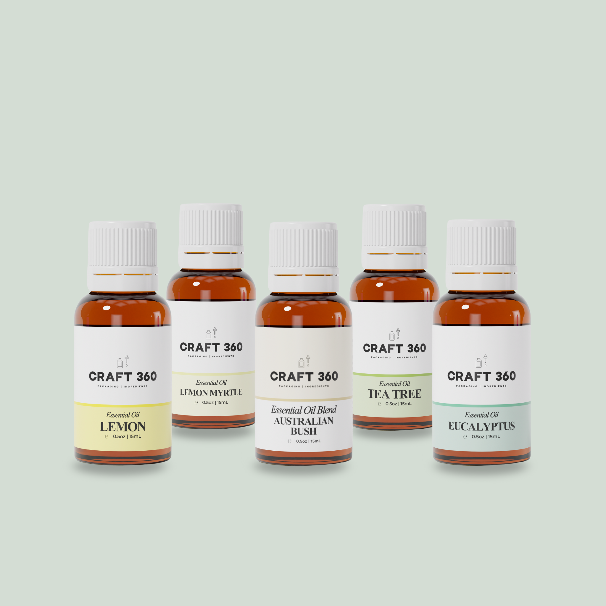 A collection of 4 bottles of Essential Oils from Craft 360 for Cleaning Naturally.
