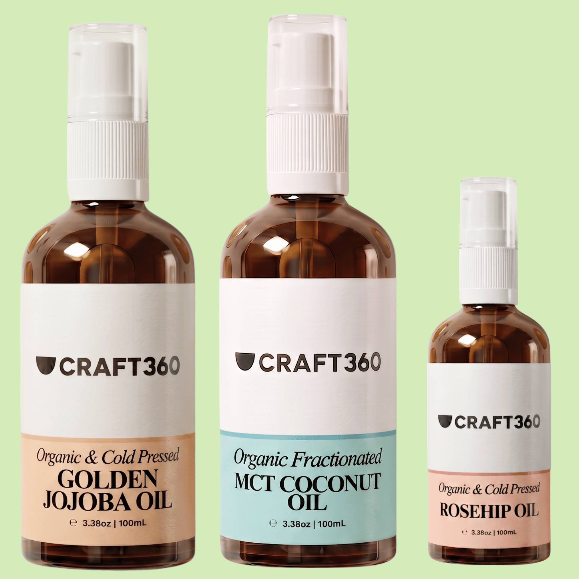 Organic: 100ml Jojoba Oil + 100ml MCT Coconut Oil + 30ml Rosehip Oil