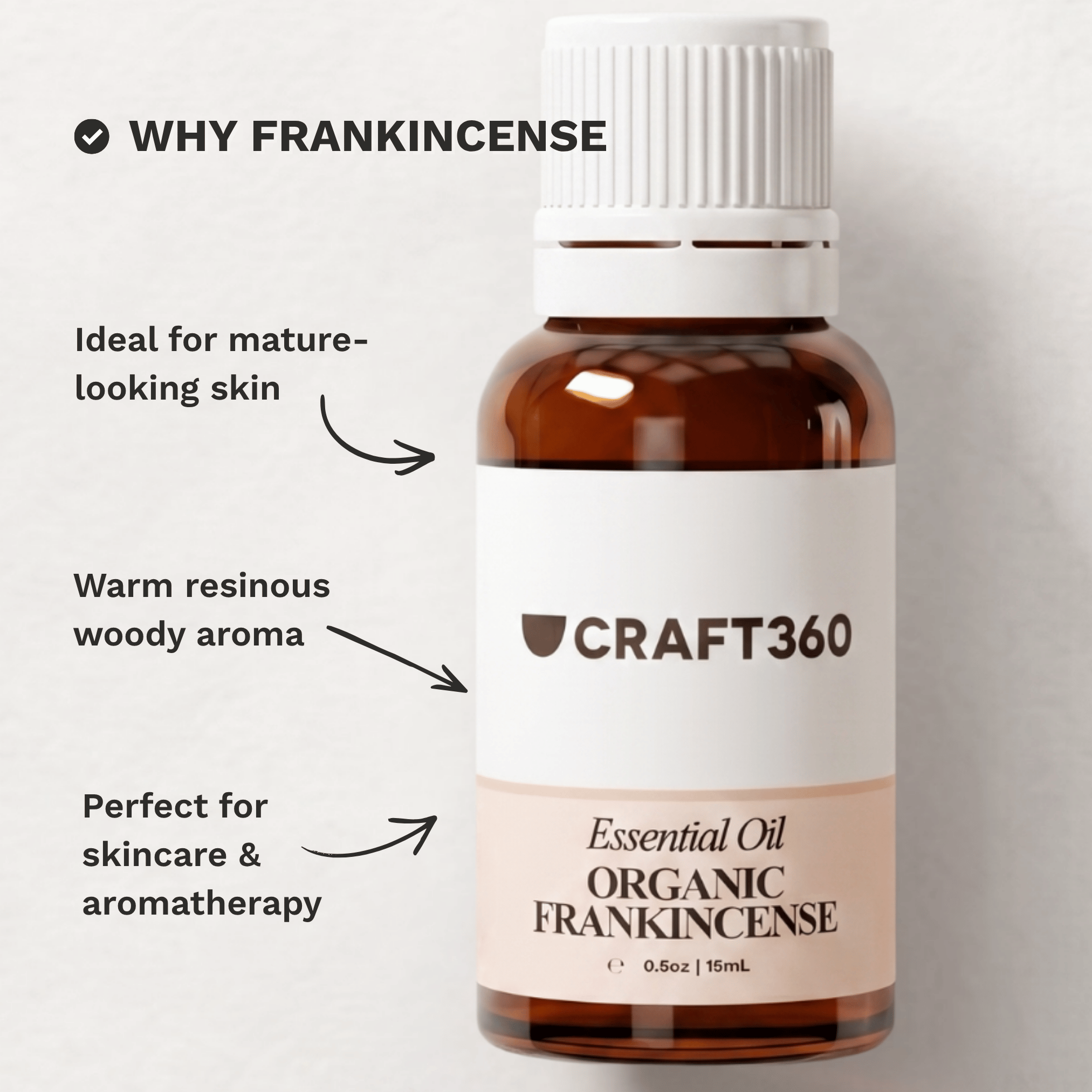 Infographic explaining why Frankincense Essential Oil is a popular choice for mature skin, skincare and aromatherapy.