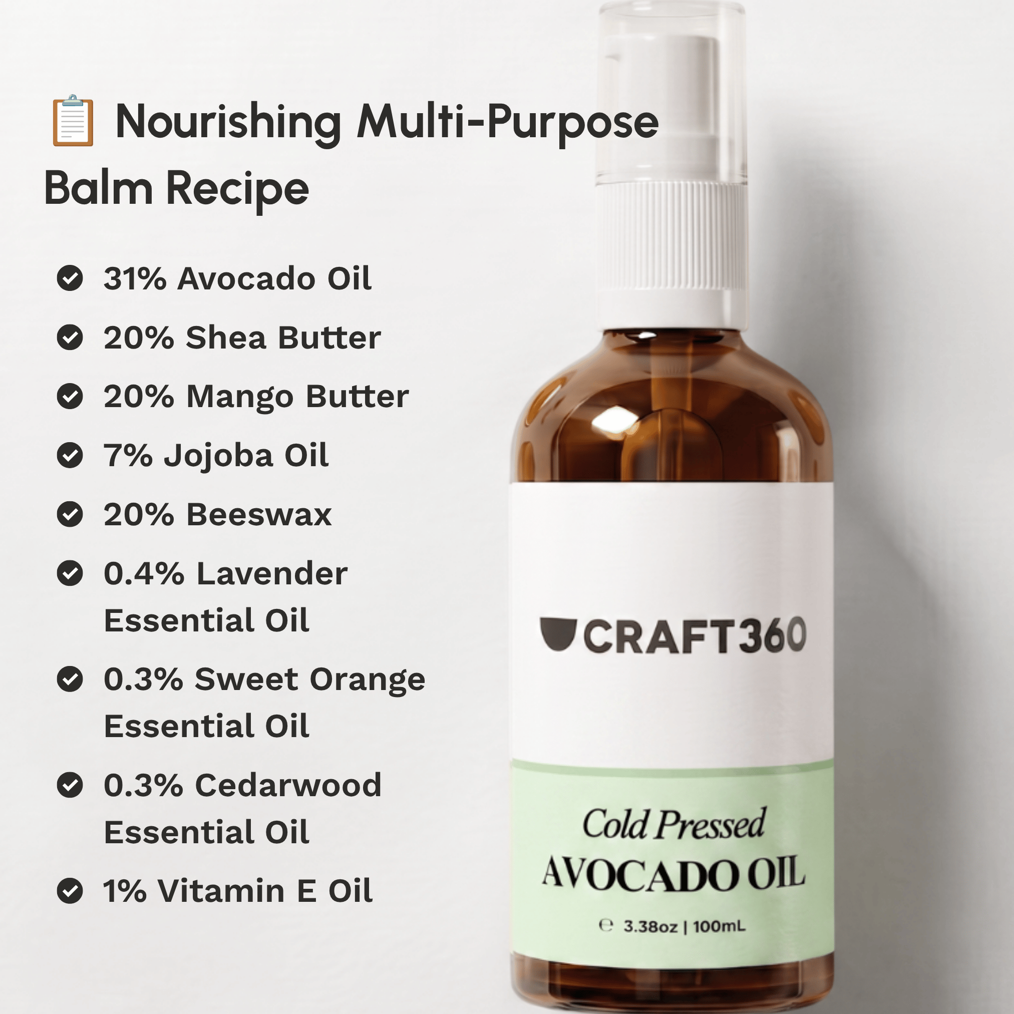 Nourishing balm recipe featuring Avocado Oil with complementary natural skincare ingredients
