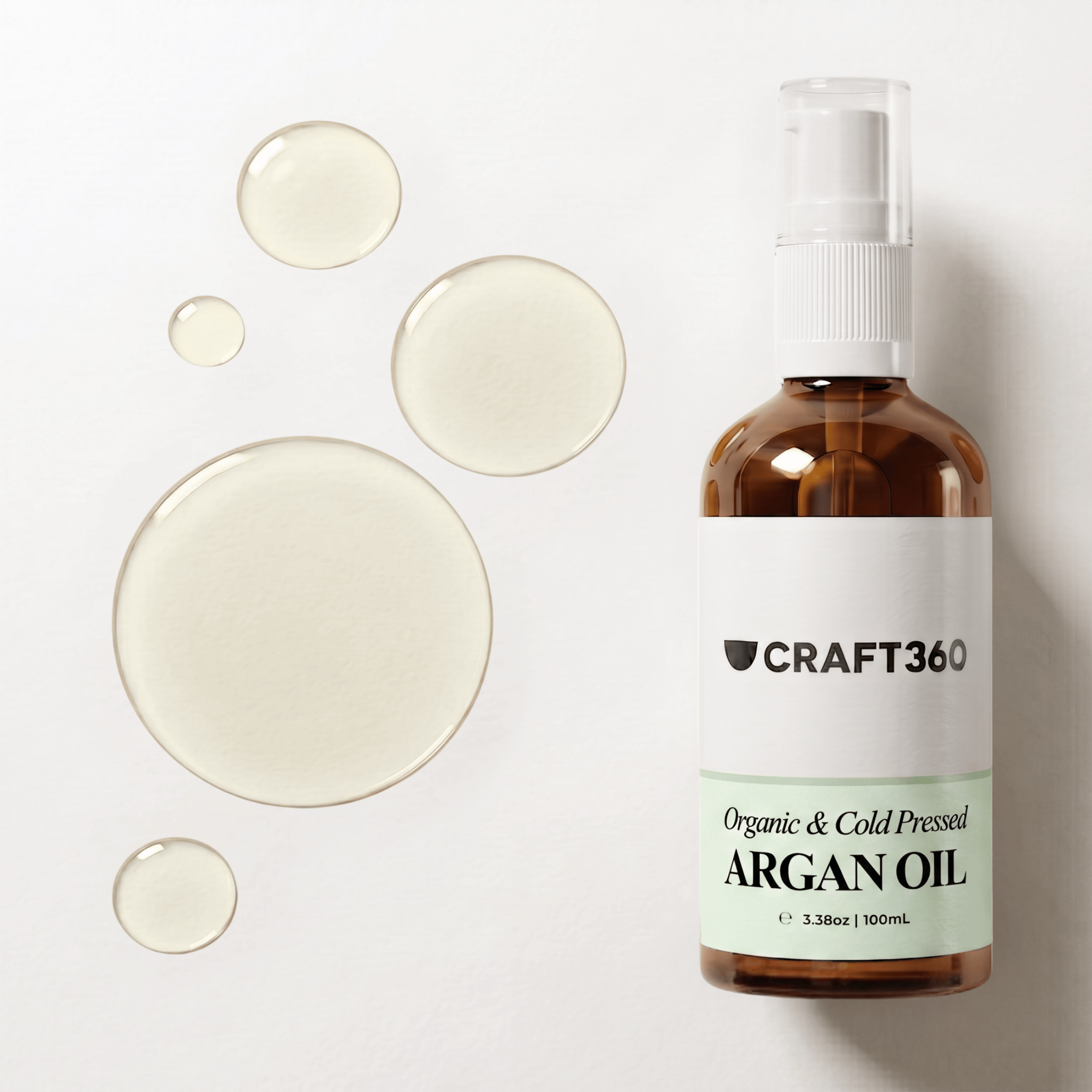 Certified Organic Argan Oil in a Craft 360 amber glass pump bottle