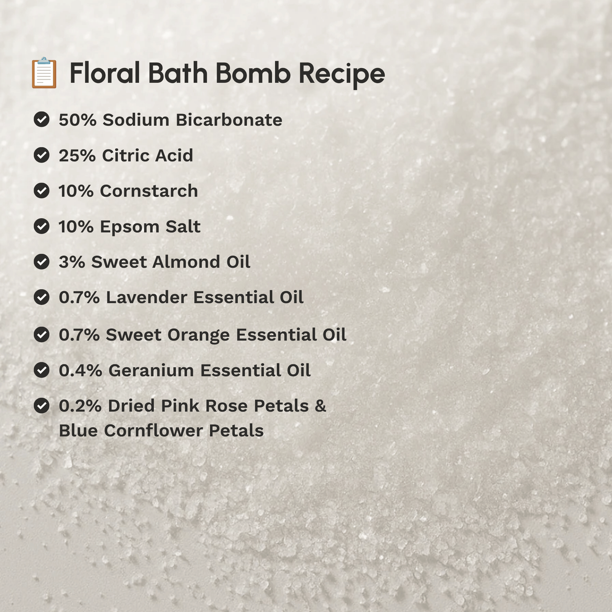Recipe for making DIY bath bombs using Citric Acid.