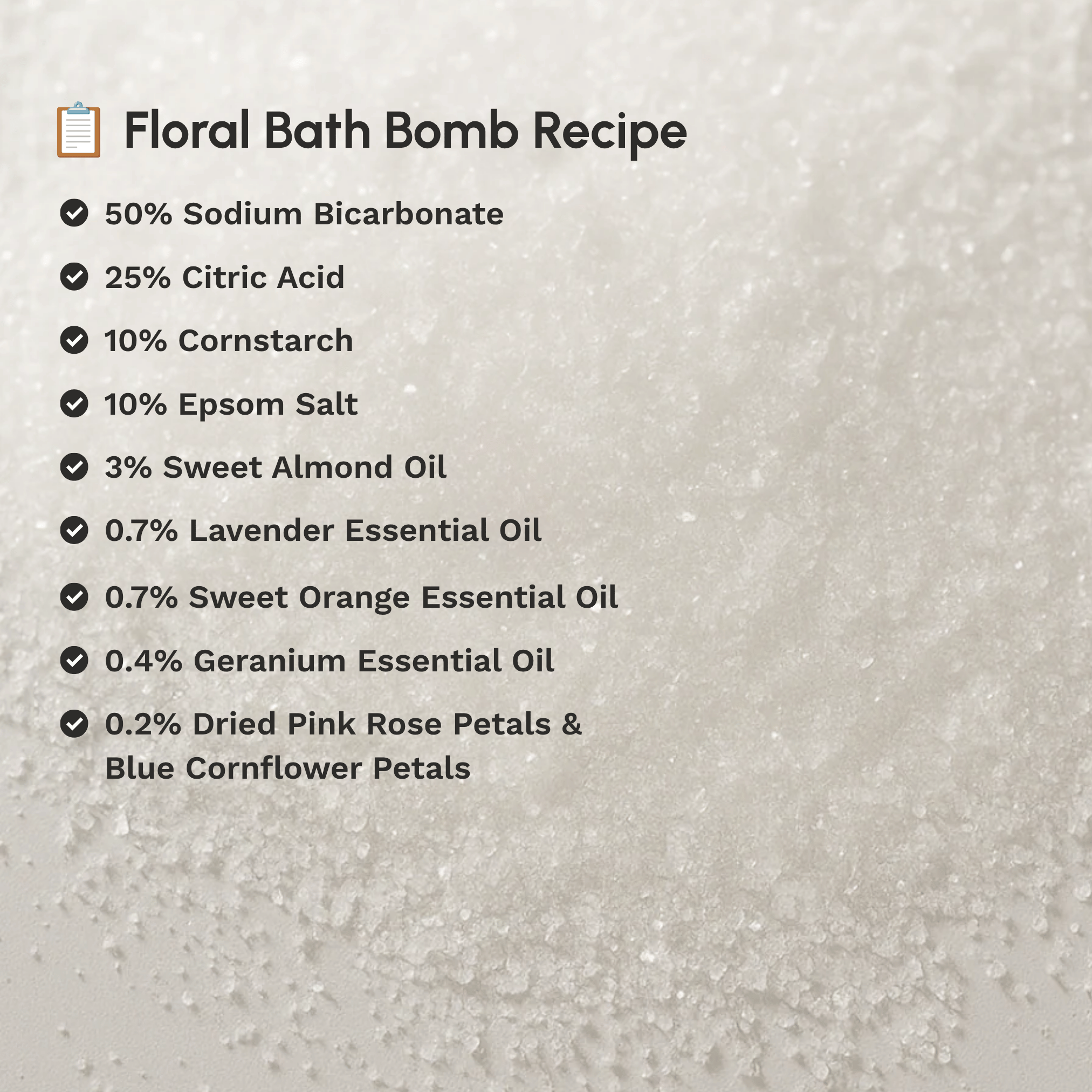 Recipe for making DIY bath bombs using Citric Acid.