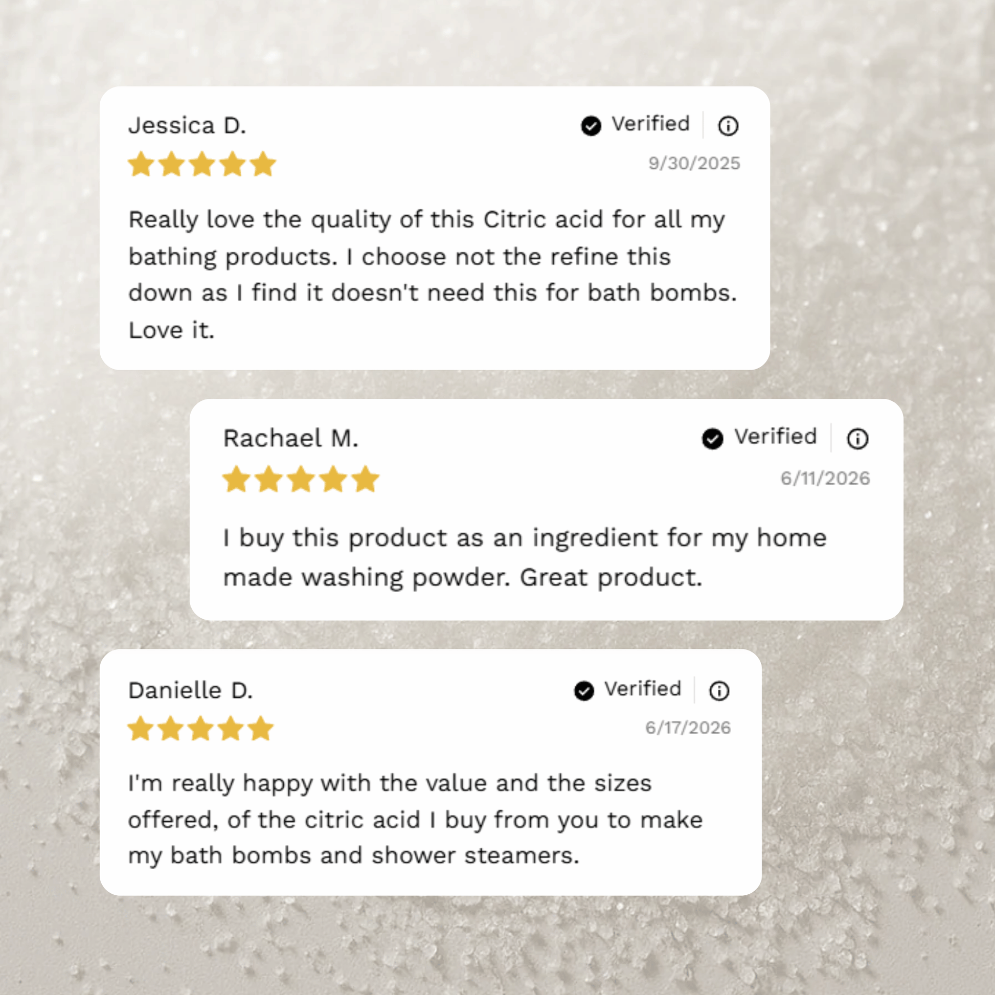Customer reviews highlighting experiences with Craft 360's Citric Acid.