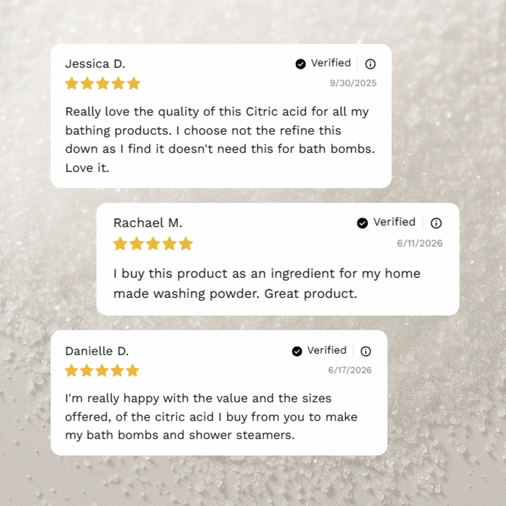 Customer reviews highlighting experiences with Craft 360's Citric Acid.