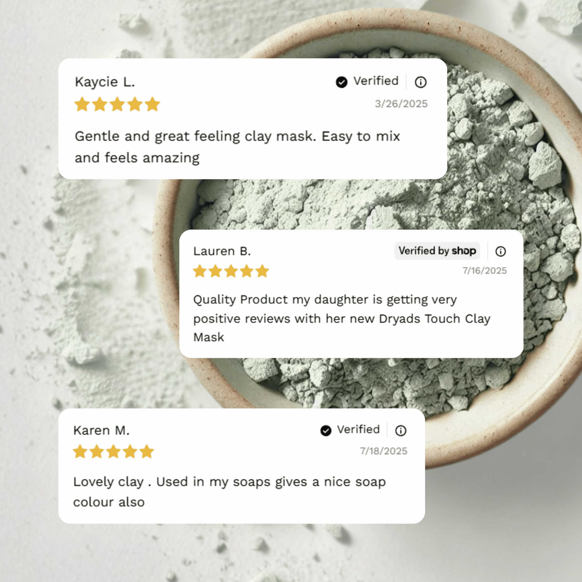 Customer reviews highlighting experiences with Craft 360's Green French Clay.
