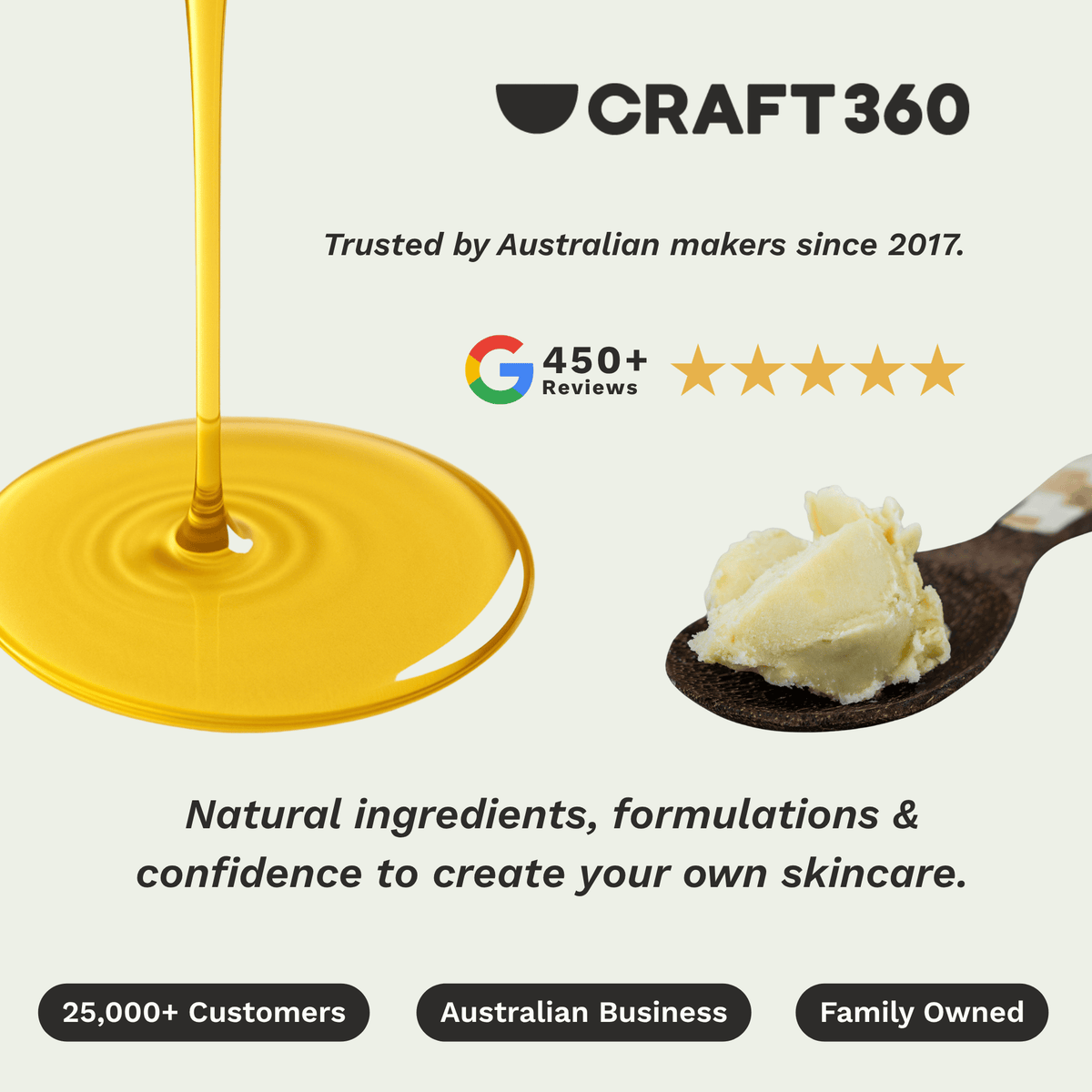 Craft 360 natural skincare ingredients with carrier oil and body butter formulation ingredients