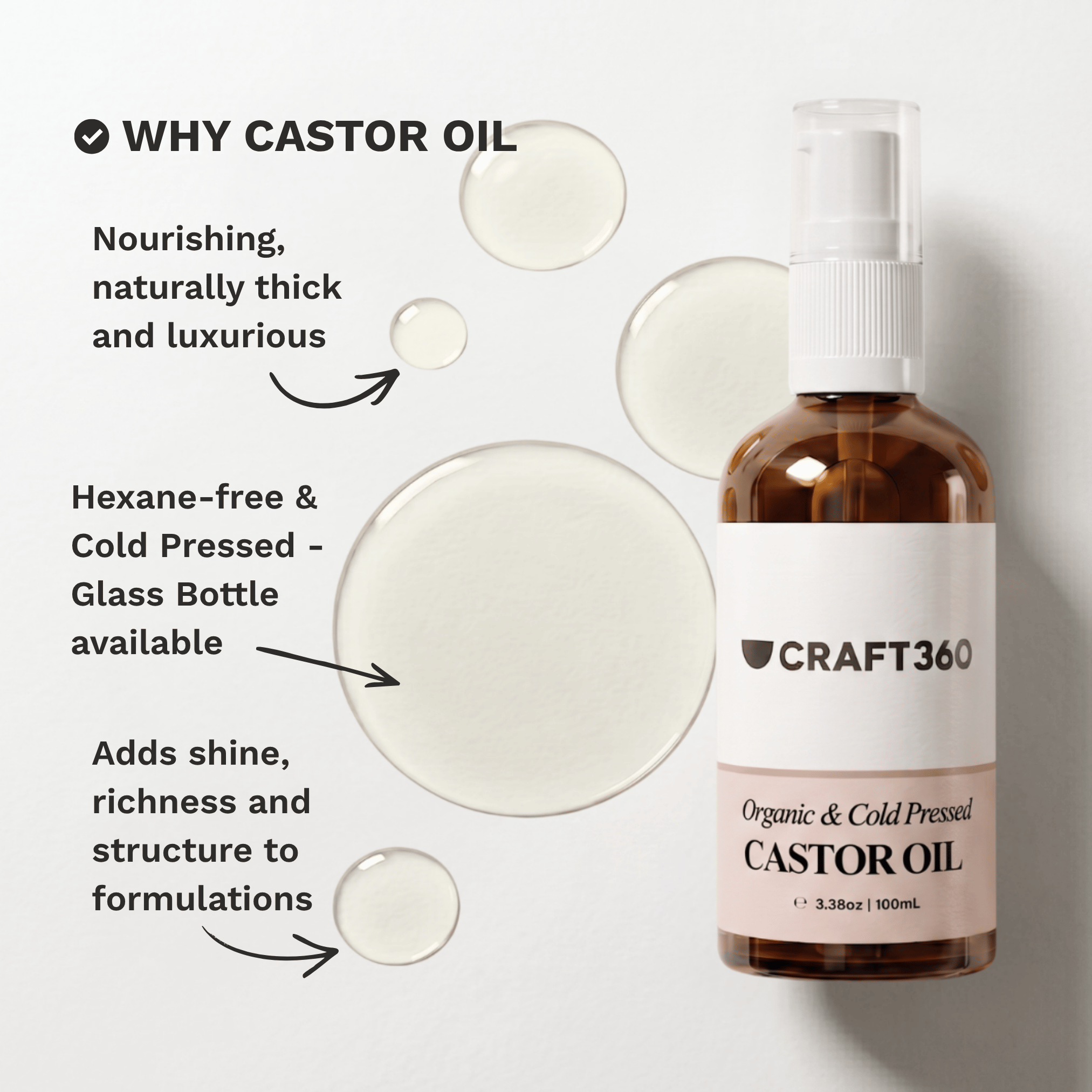 Certified Organic Castor Oil - Cold Pressed - Hexane Free - ACO Cert. No. 14153