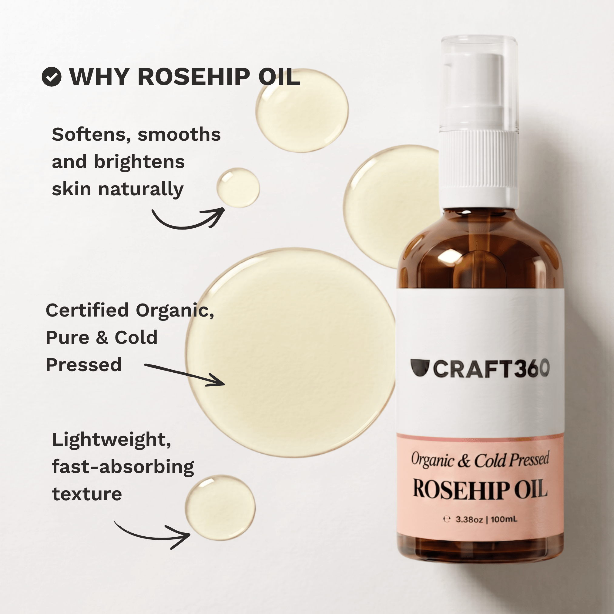 Certified Organic Rosehip Oil - Cold Pressed - Refined - ACO Cert. No. 14153