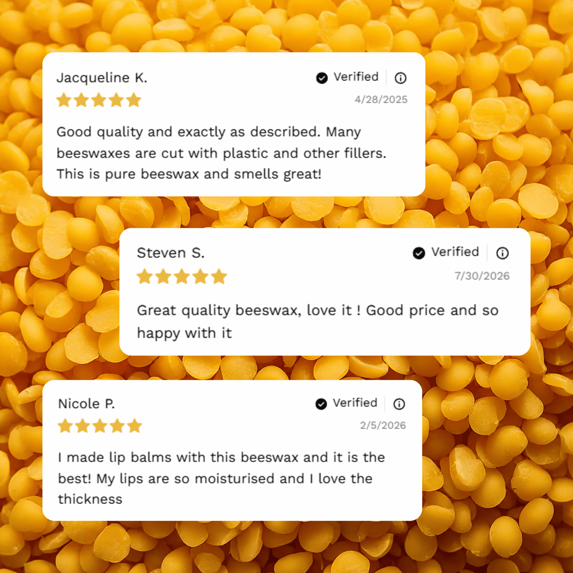 Customer reviews and testimonials for Organic Yellow Beeswax Pellets from Craft 360