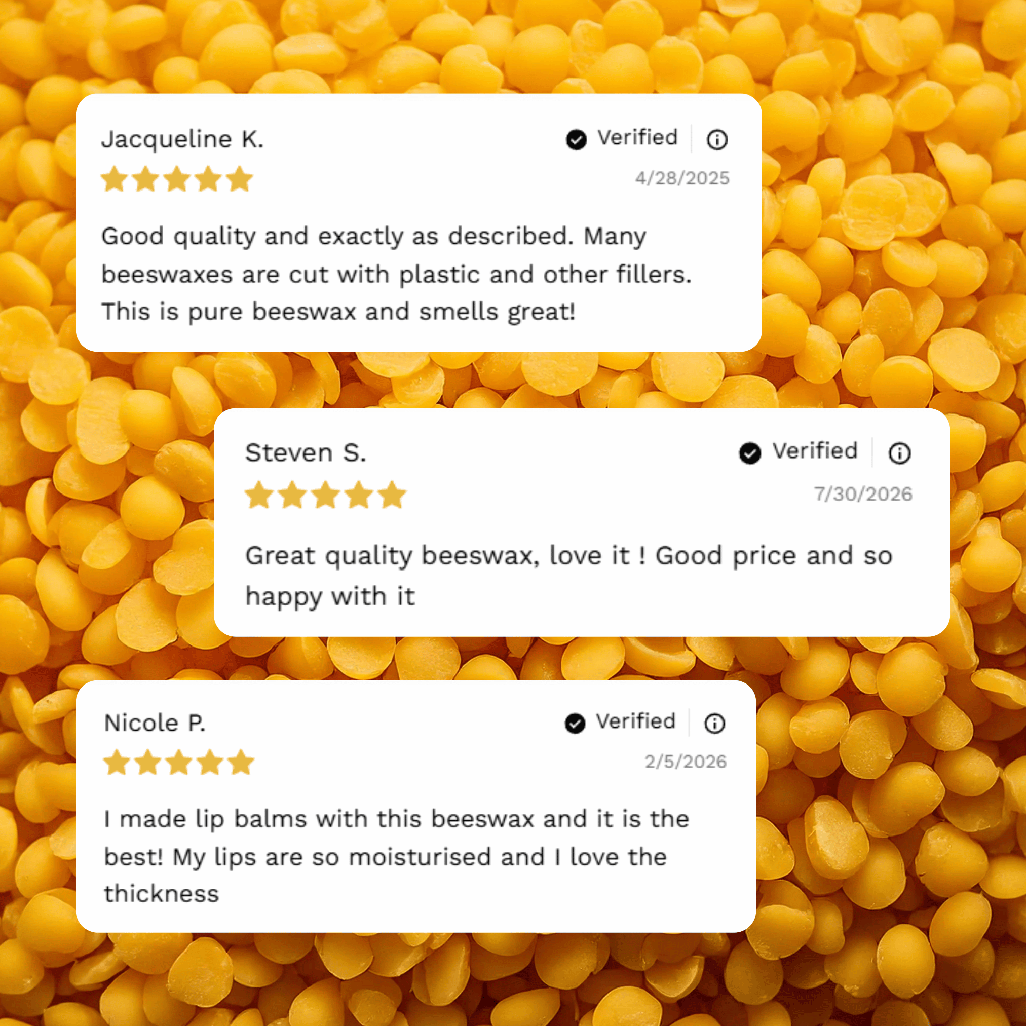 Customer reviews and testimonials for Organic Yellow Beeswax Pellets from Craft 360