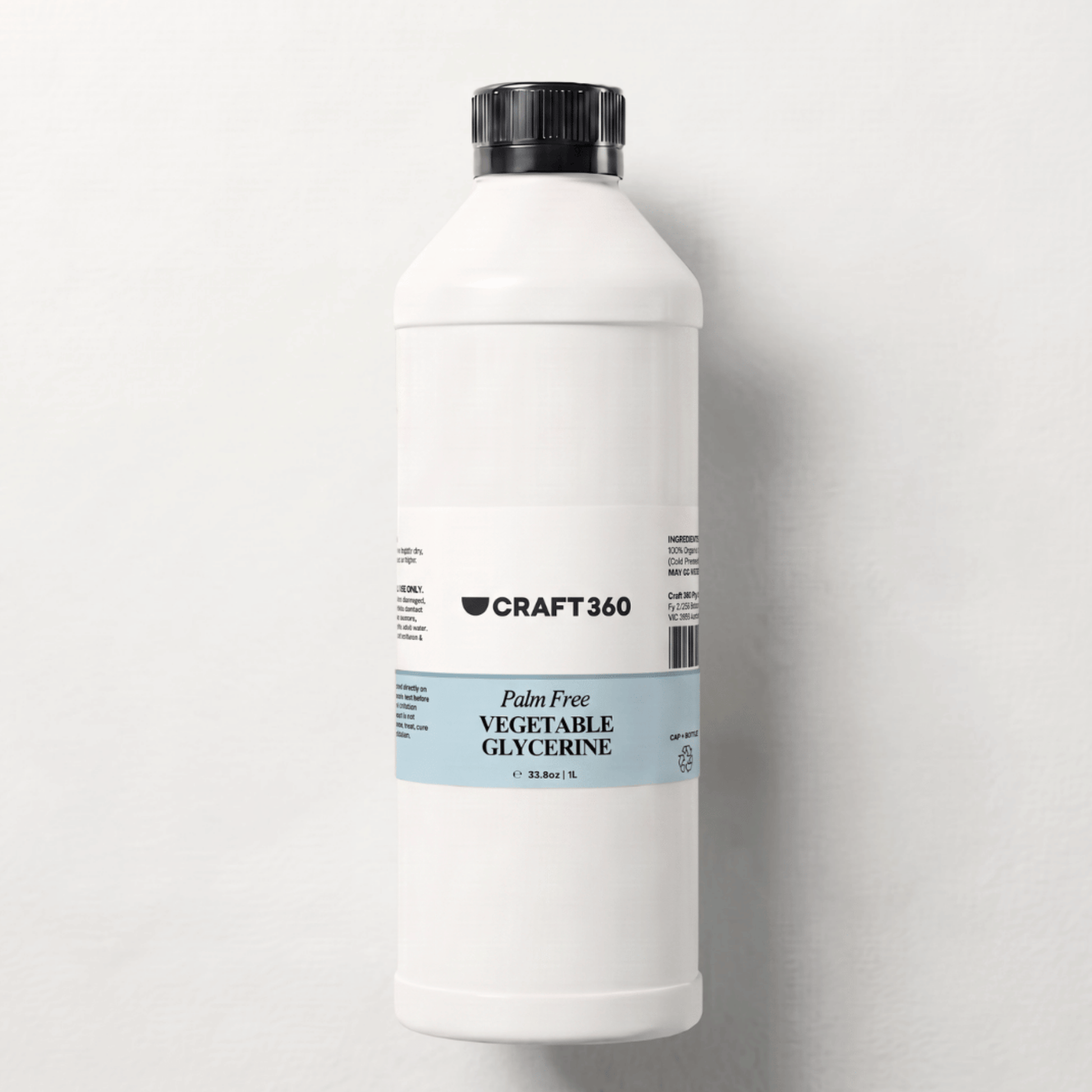 1 L bottle of Palm Free Vegetable Glycerine for skincare and cosmetic formulations