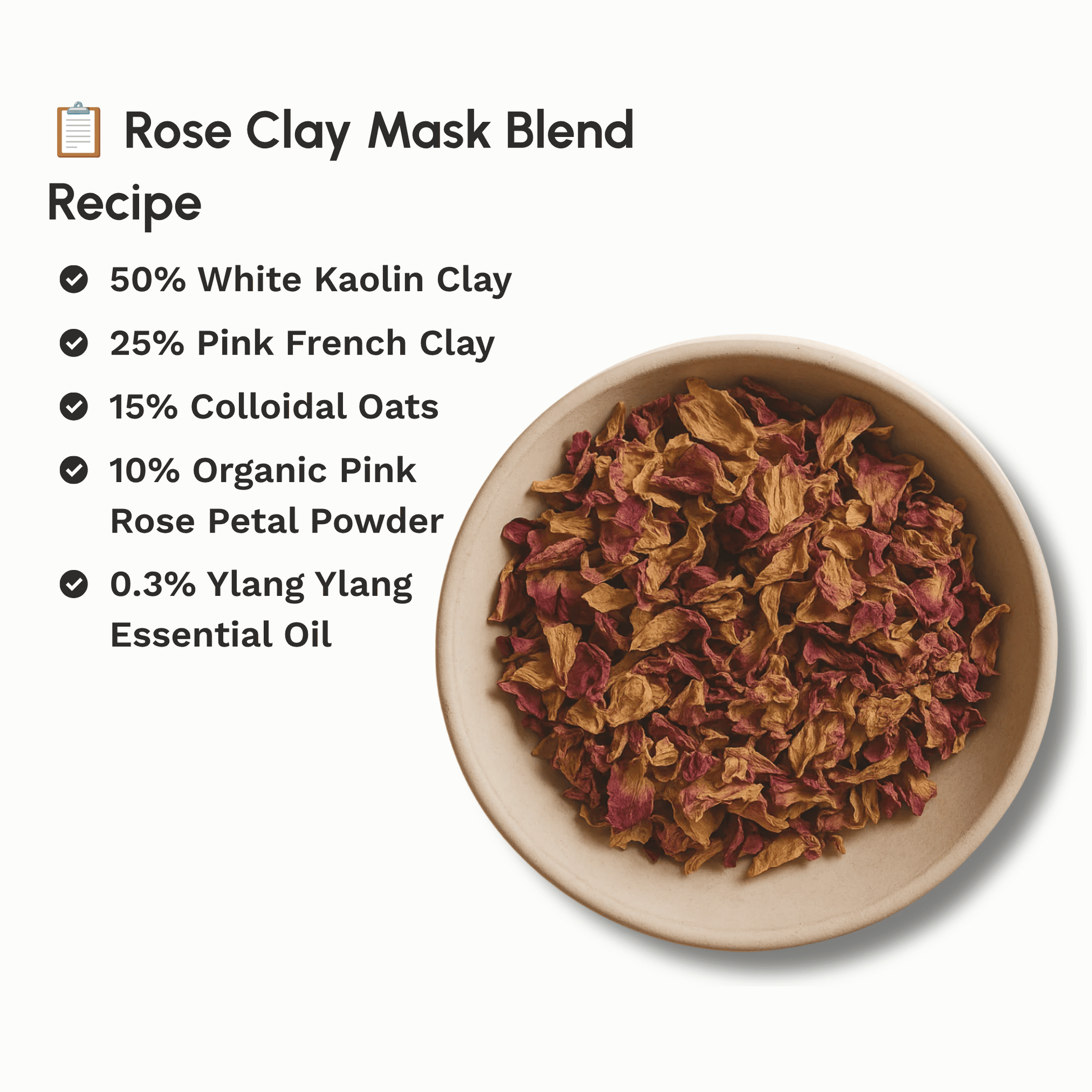 Botanical skincare recipe featuring Organic Dried Pink Rose Petals with complementary natural ingredients