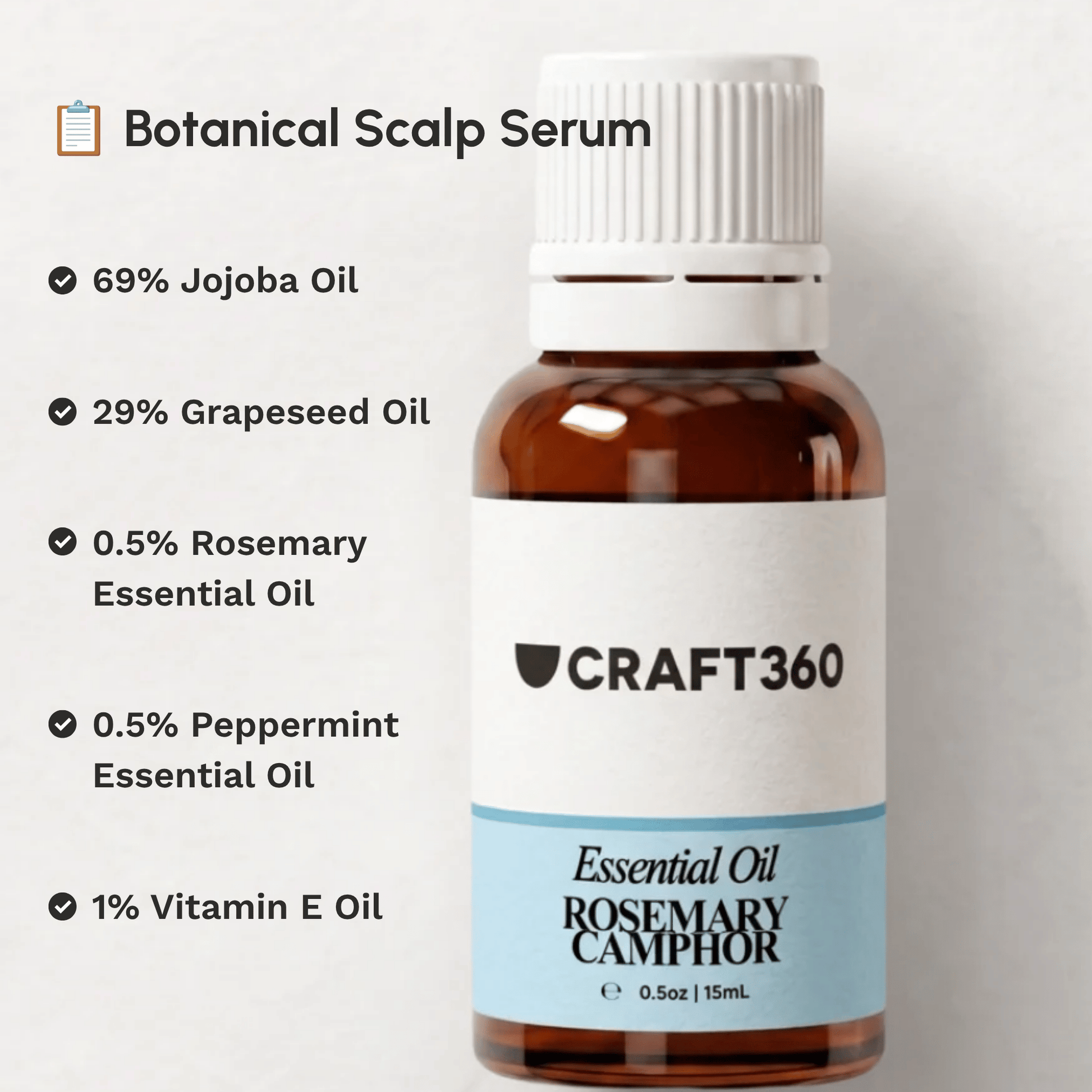 Recipe for making a scalp serum using Rosemary Essential Oil CT Camphor.