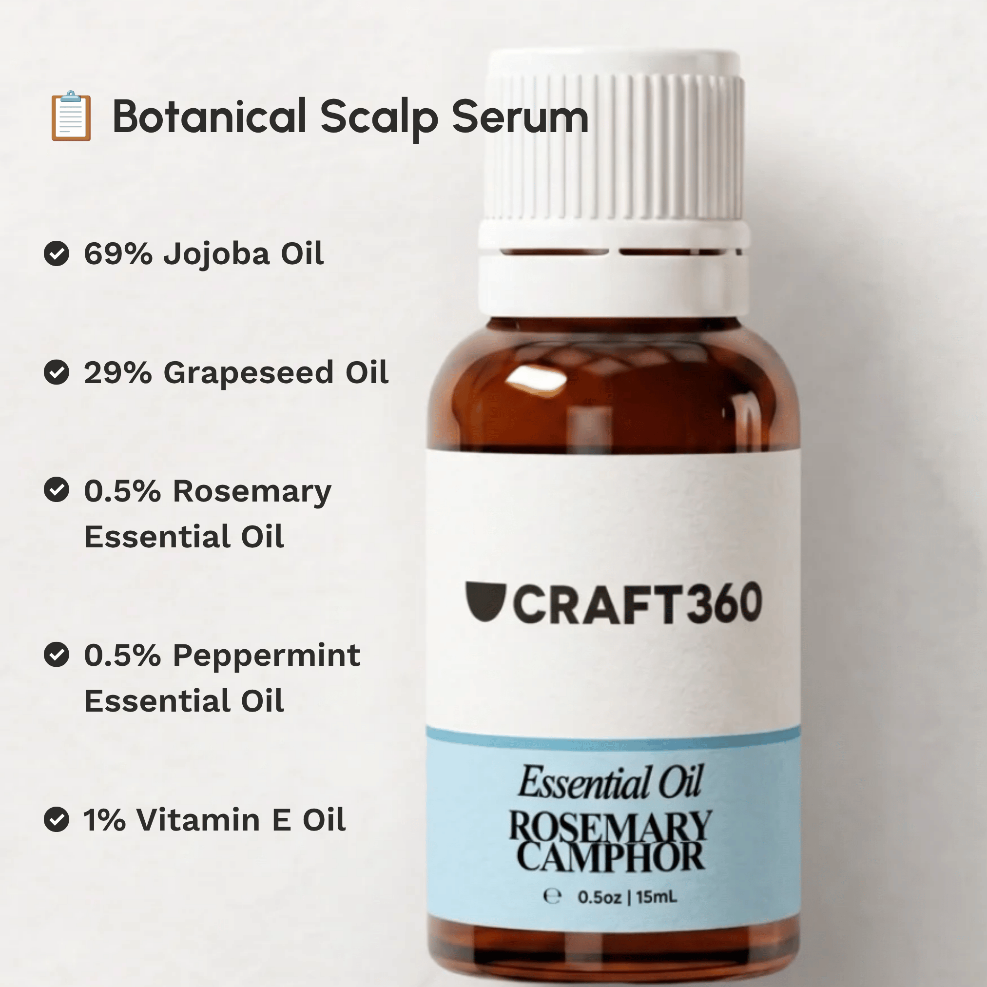 Recipe for making a scalp serum using Rosemary Essential Oil CT Camphor.