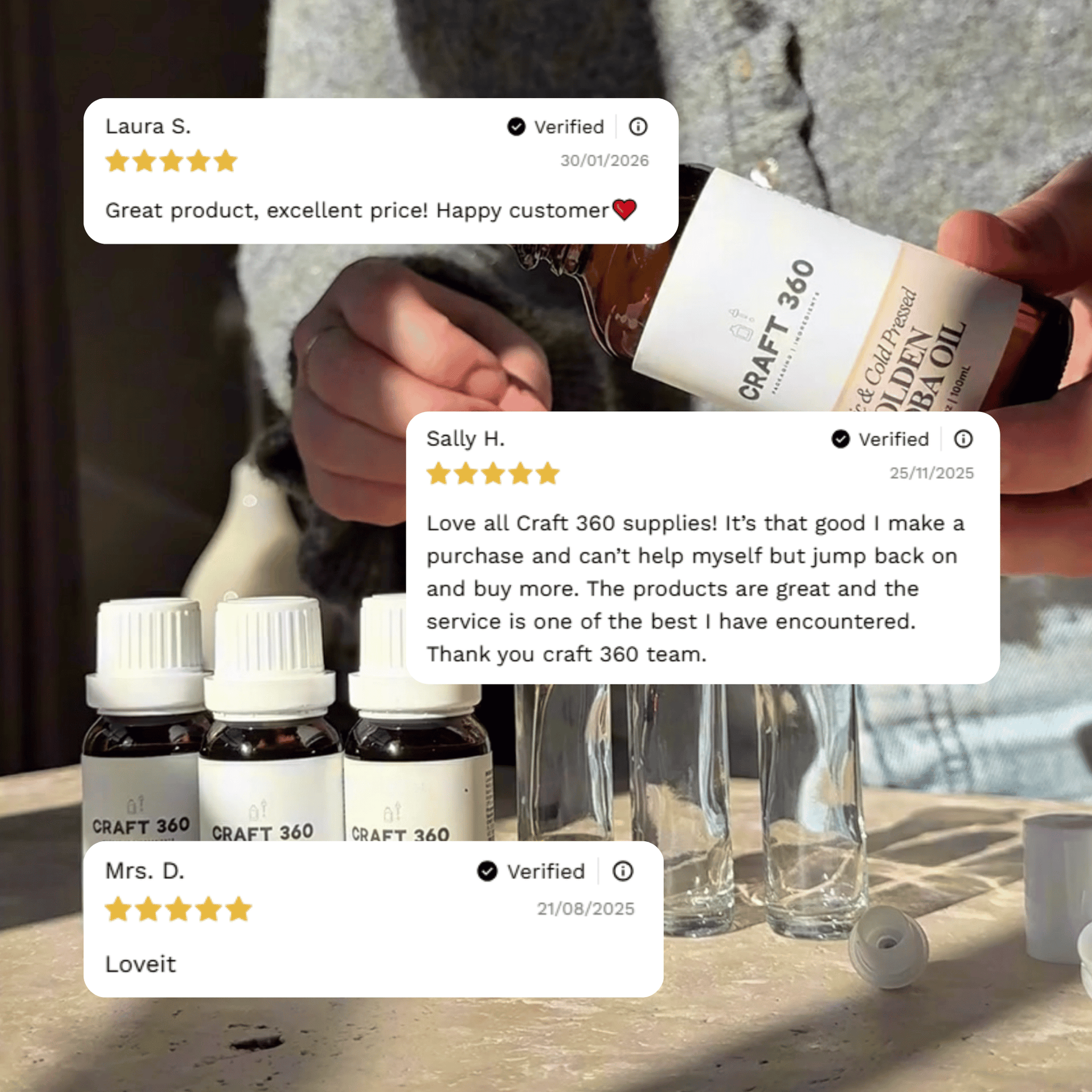 Customer reviews highlighting experiences with Craft 360's Rosemary Essential Oil – Cineole.