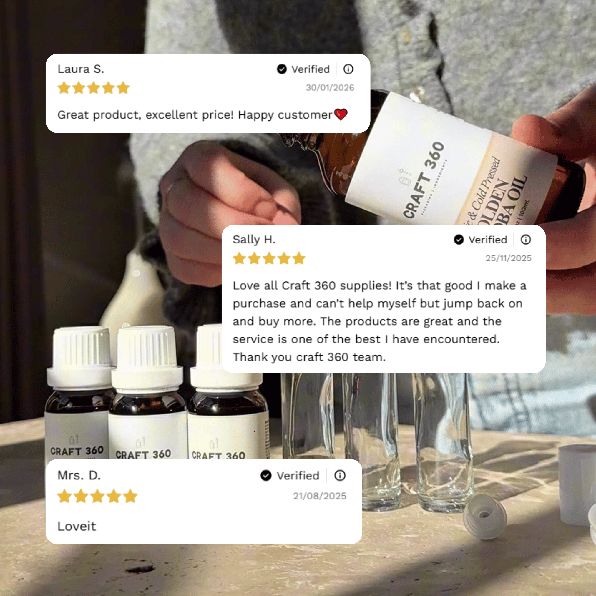 Customer reviews highlighting experiences with Craft 360's Rosemary Essential Oil – Cineole.