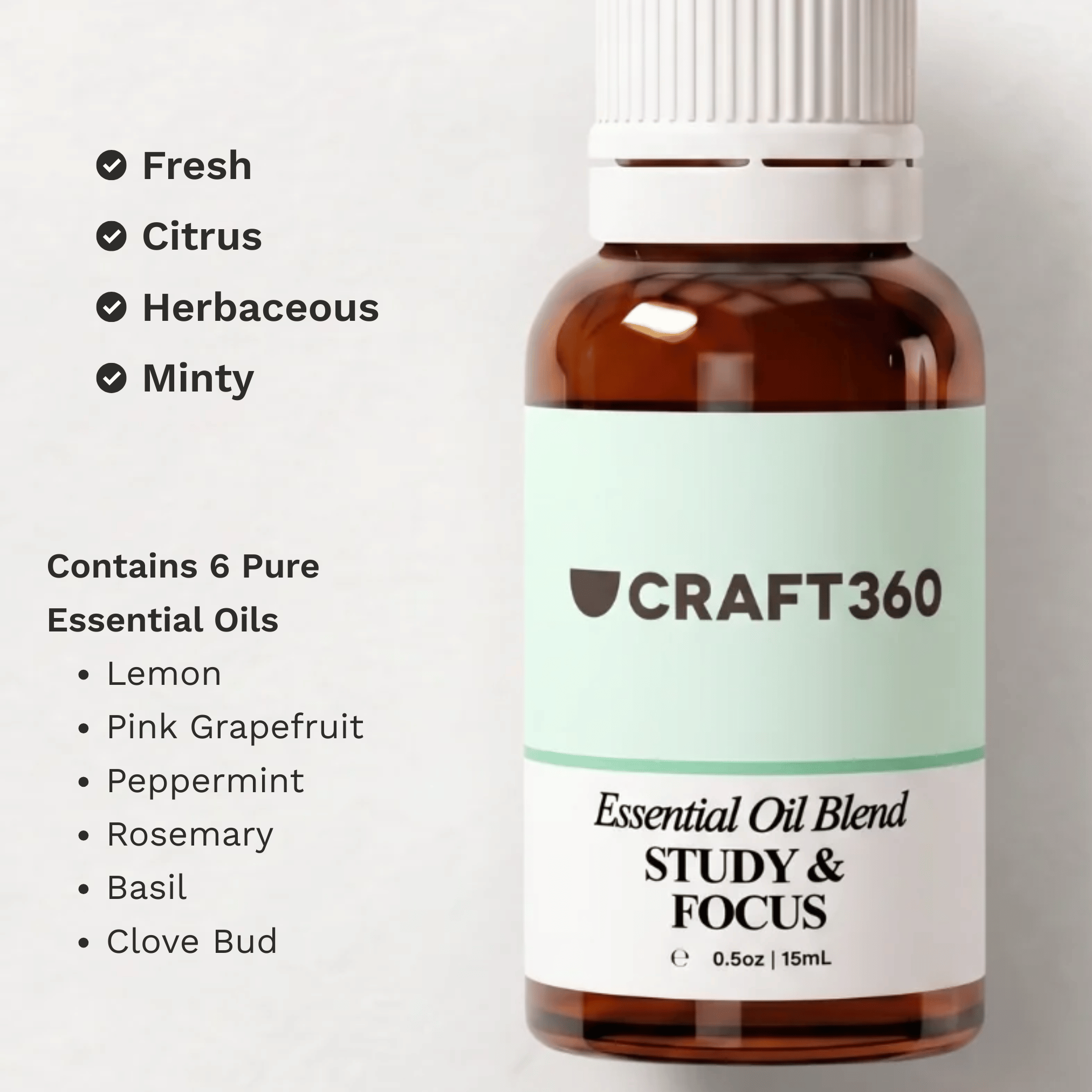 Overview of the Study & Focus Essential Oil Blend, including its aroma profile, ingredients and common uses.