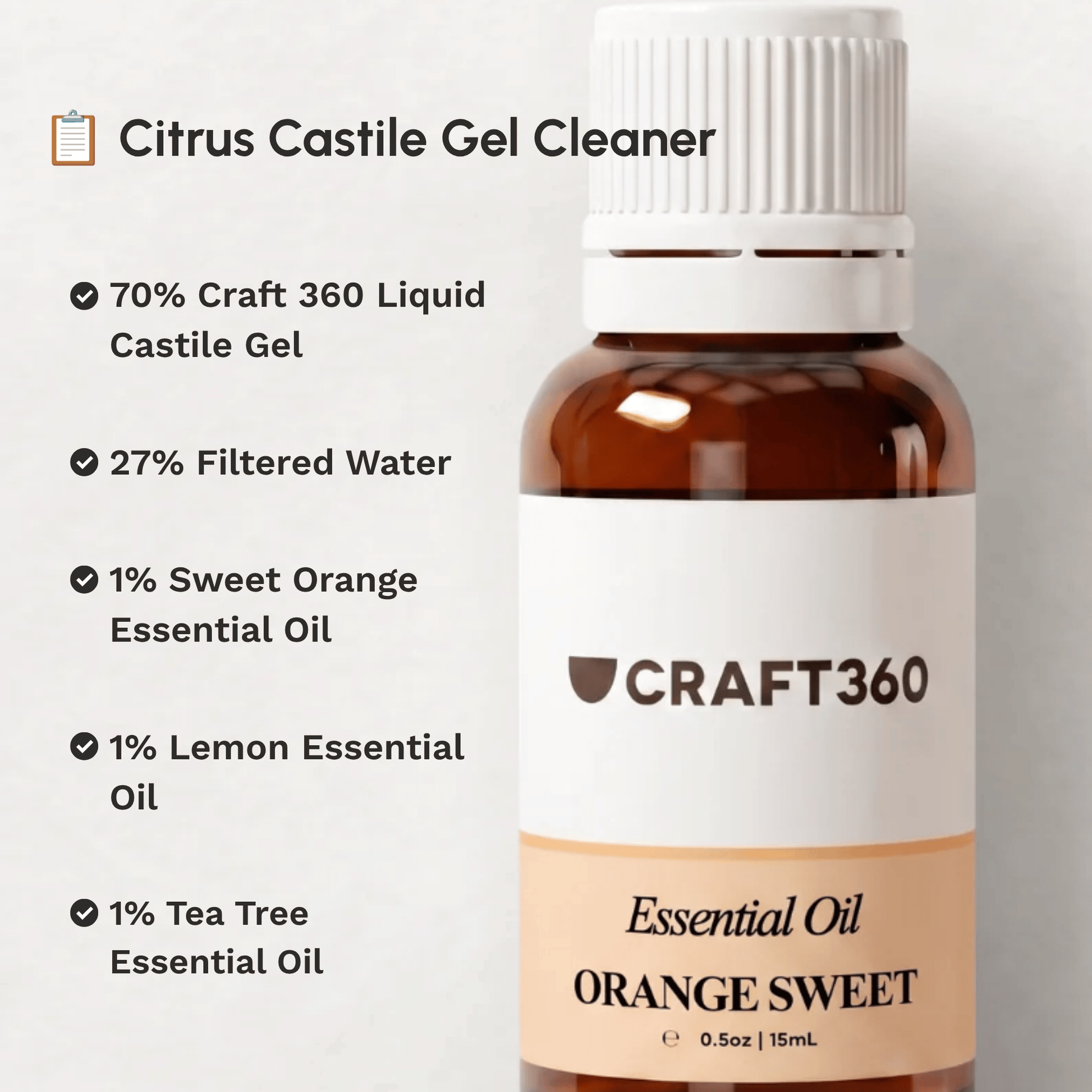 Recipe for making a natural Castile gel cleaner using Sweet Orange Essential Oil, Lemon Essential Oil & Tea Tree Essential Oil.