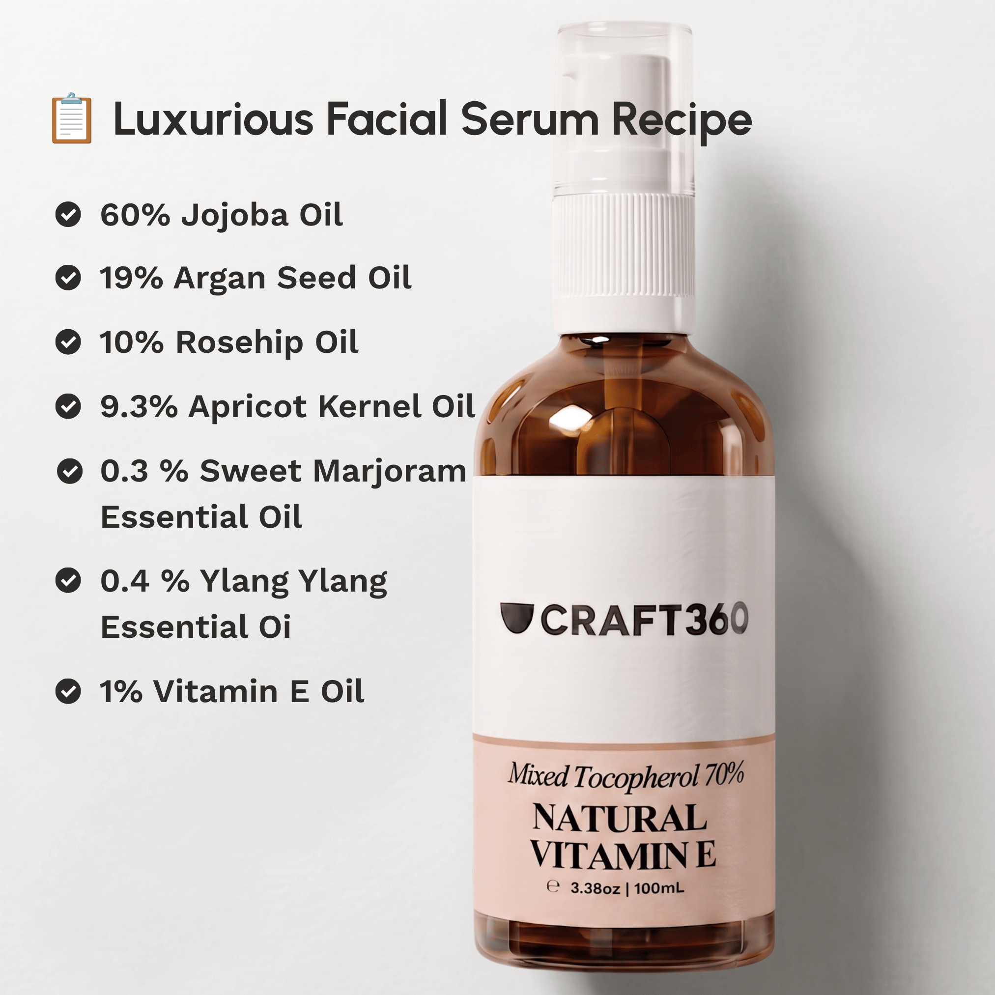 Facial serum recipe featuring Natural Vitamin E Mixed Tocopherols with complementary skincare oils