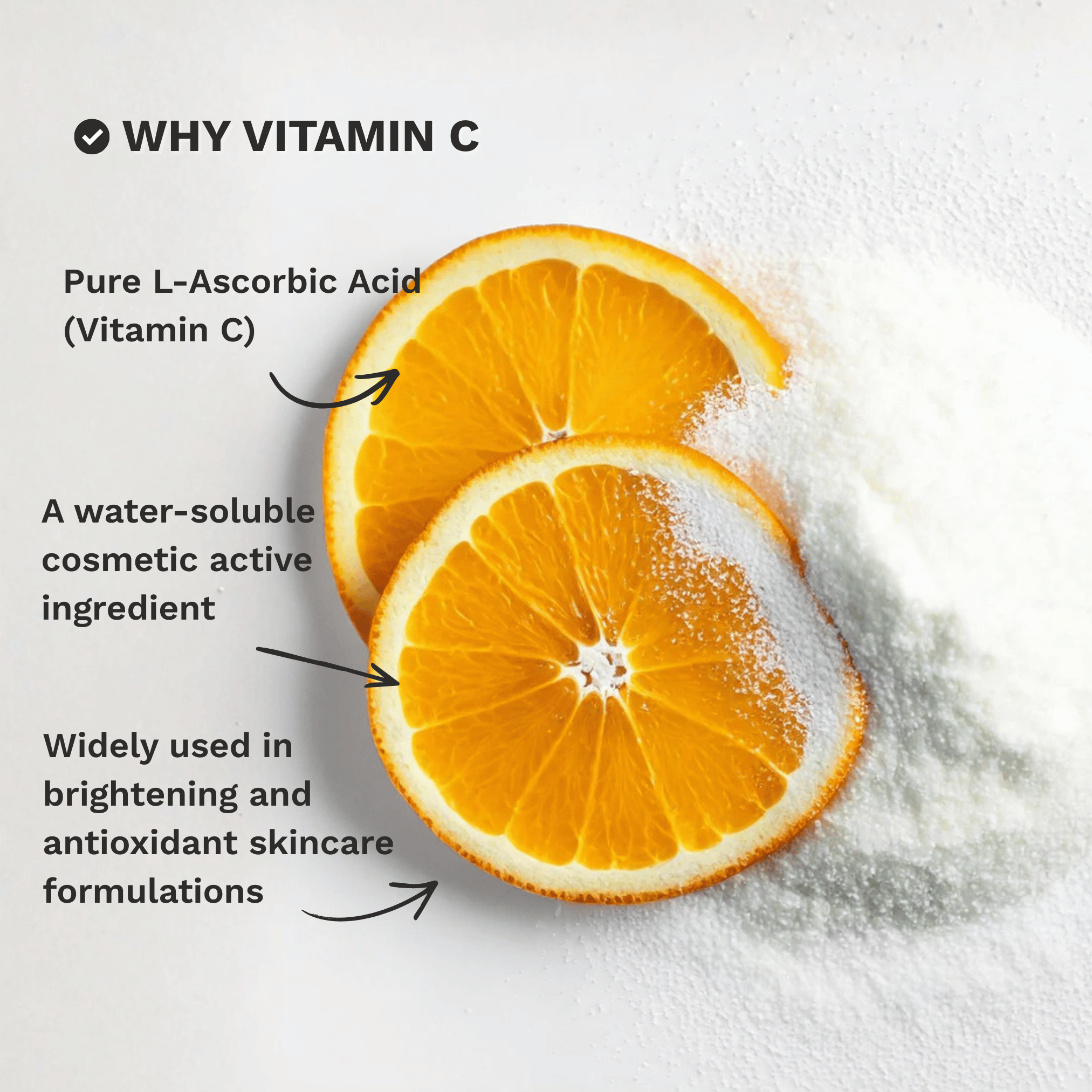 Infographic highlighting the key skincare and formulation benefits of L-Ascorbic Acid Vitamin C