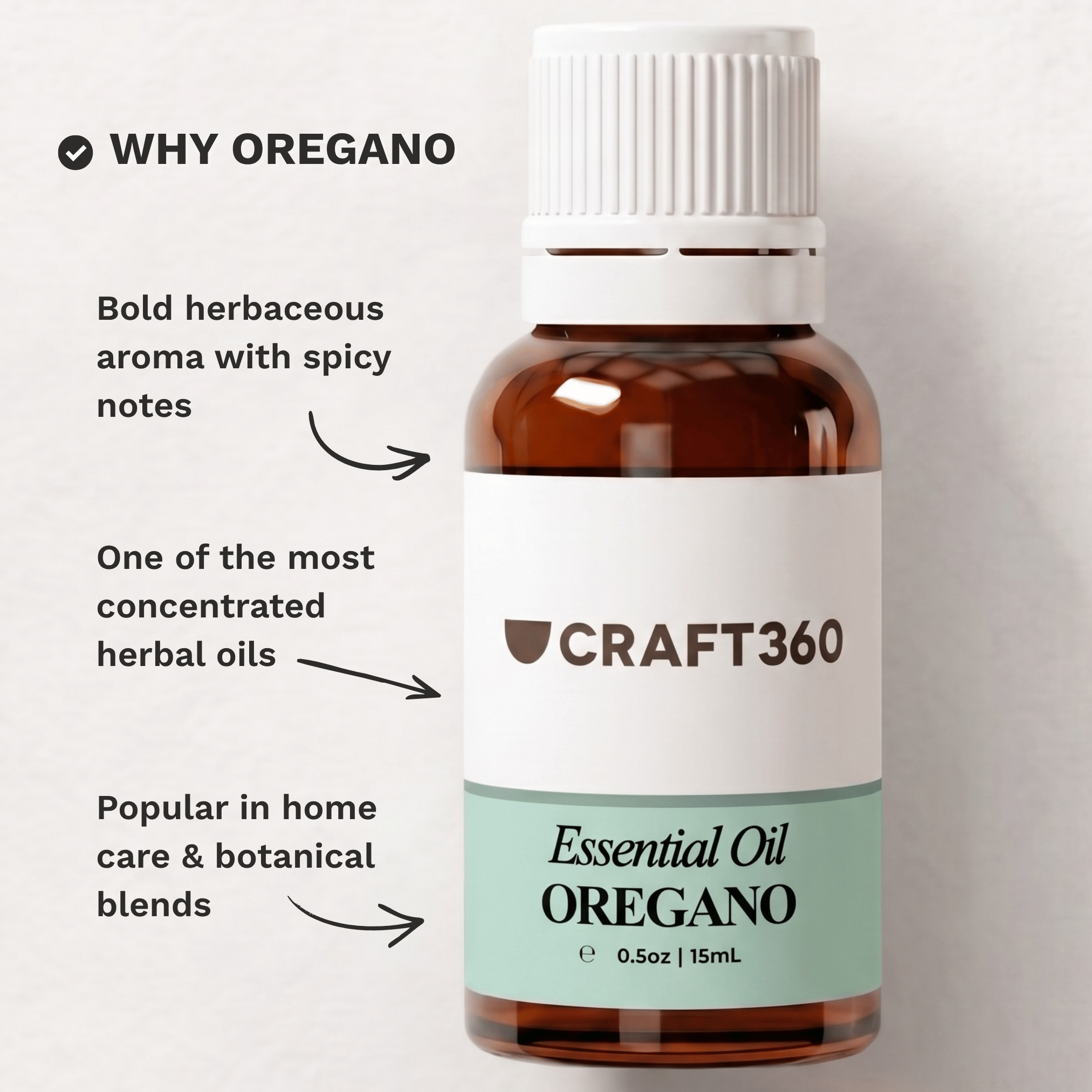 Infographic explaining why Oregano Essential Oil is a popular choice for aromatherapy, cleaning and DIY formulations.